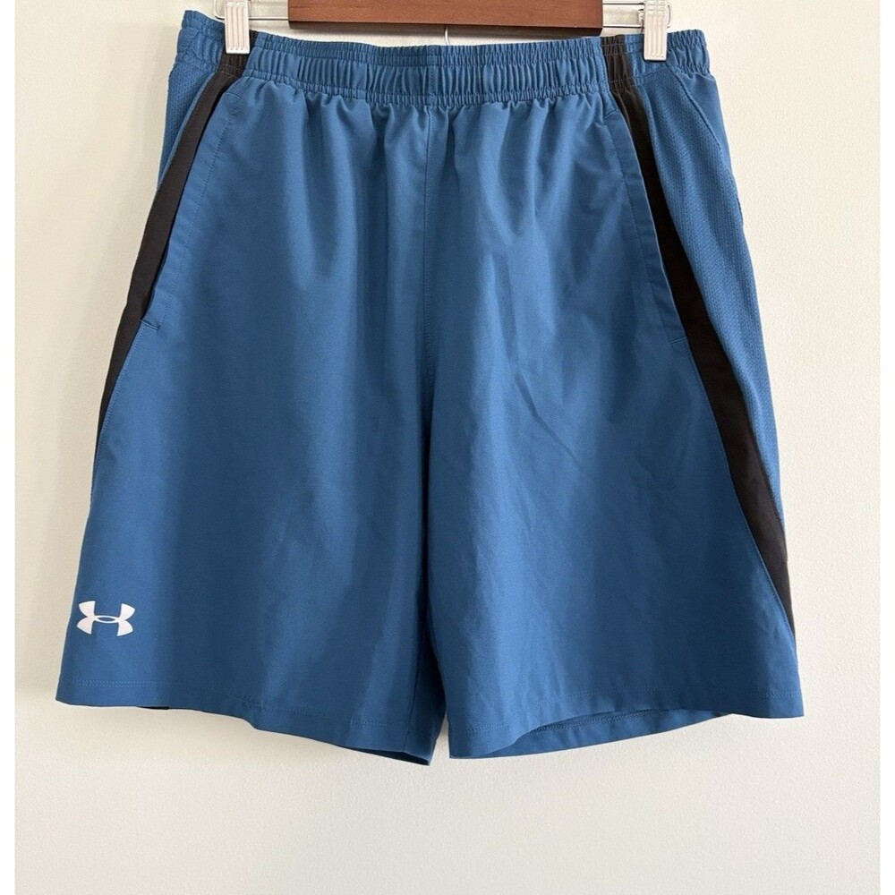 Under Armour Shorts Men Large Blue HeatGear Runner Workout Gym Mesh Lining